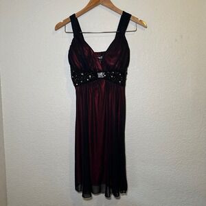 Sequin Hearts Size S Mini Dress Sheer Black Red Beaded Babydoll Y2K Whimsigoth